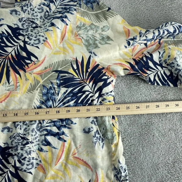 Chicos Womens No Iron Linen Tropical Print Top Size 2 (L) Multicolor 4869 - Picture 6 of 8